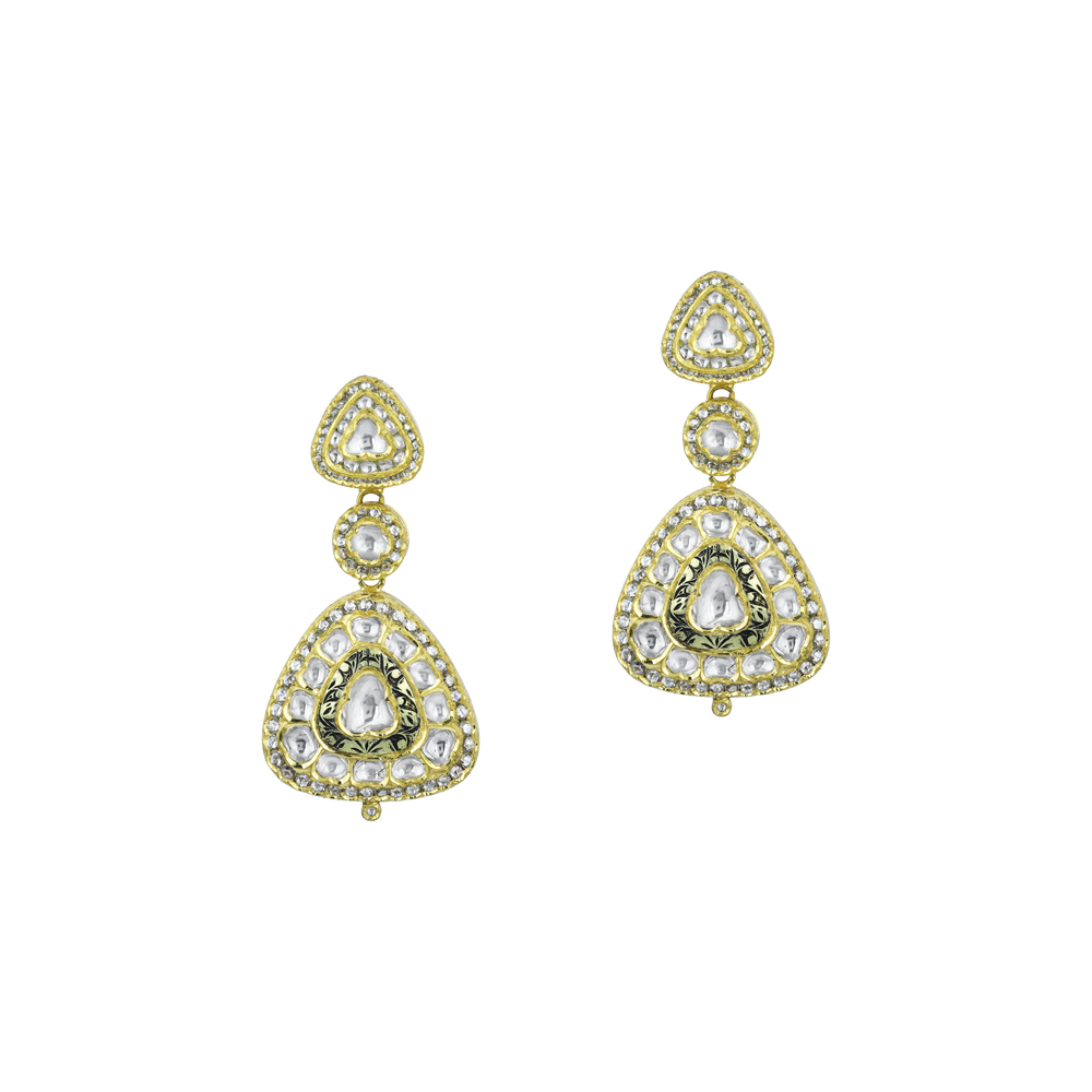 Cascading Polki Diamond Earrings in Layered Triangular Design
